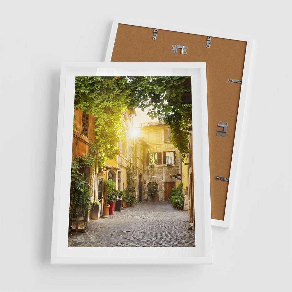 Plakat w ramie 50x70 - Malownicza Wędrówka - uliczka, perspektywa - rama biała