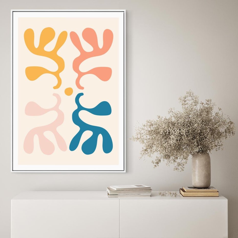 Obraz w ramie 50x70 - Migotliwe Akwarelowe Kontury - absrakcyjne dziwne formy, nowoczesny plakat - rama biała