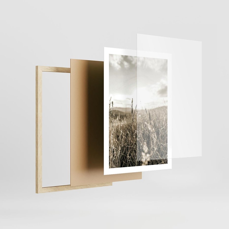 Plakat w ramie 50x70 - Łąka w Klimacie Sepii - suche trawy, łąka - rama drewno