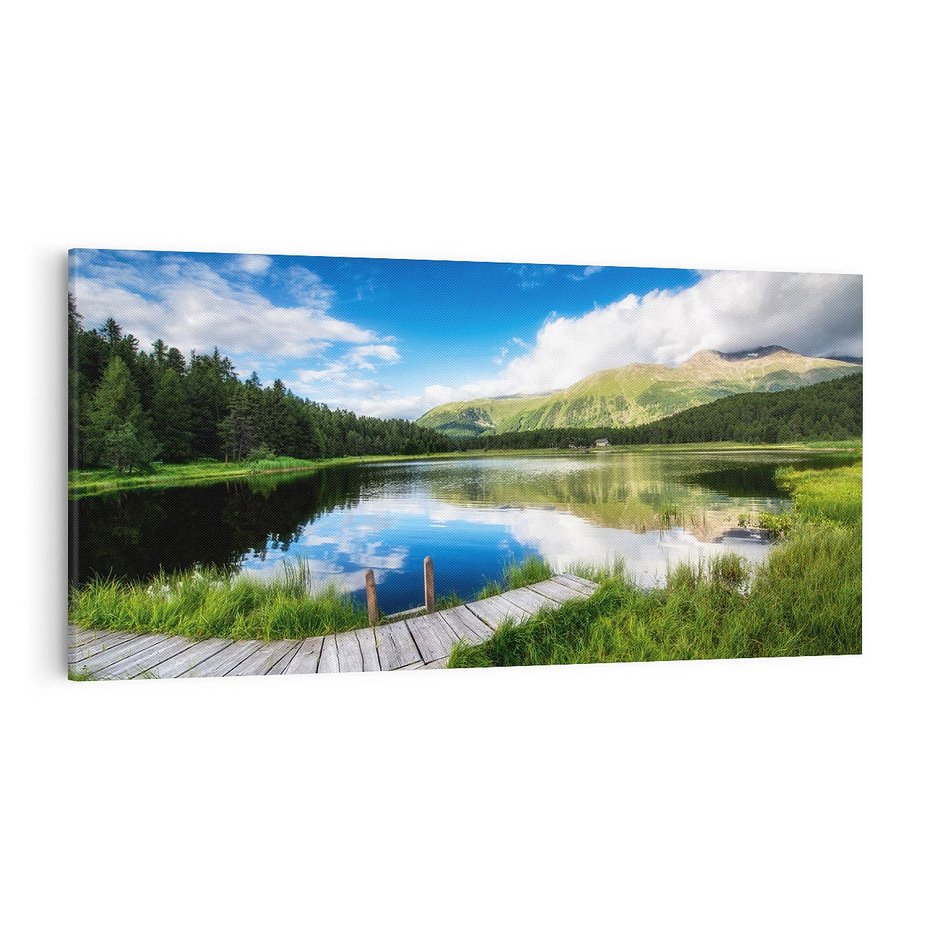 Obraz na płótnie 100x50 - Góry nad jeziorem: Spokój natury - góry, jezioro