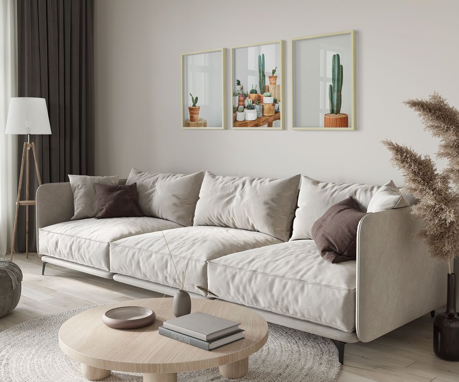 Zestaw obrazy w ramie 40x50 galeria - Kaktusy, w, doniczkach, boho - rama drewno