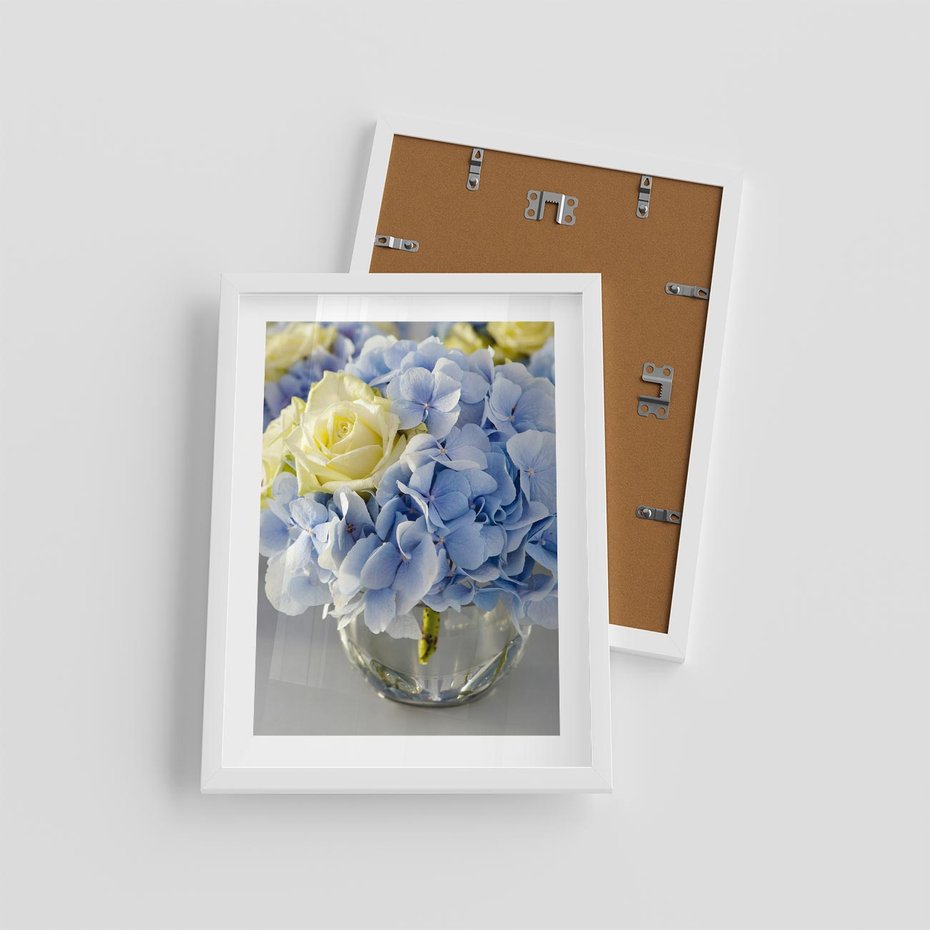 Plakat w ramie 30x40 - Różany Bukiet - bukiet, kwiaty - rama biała
