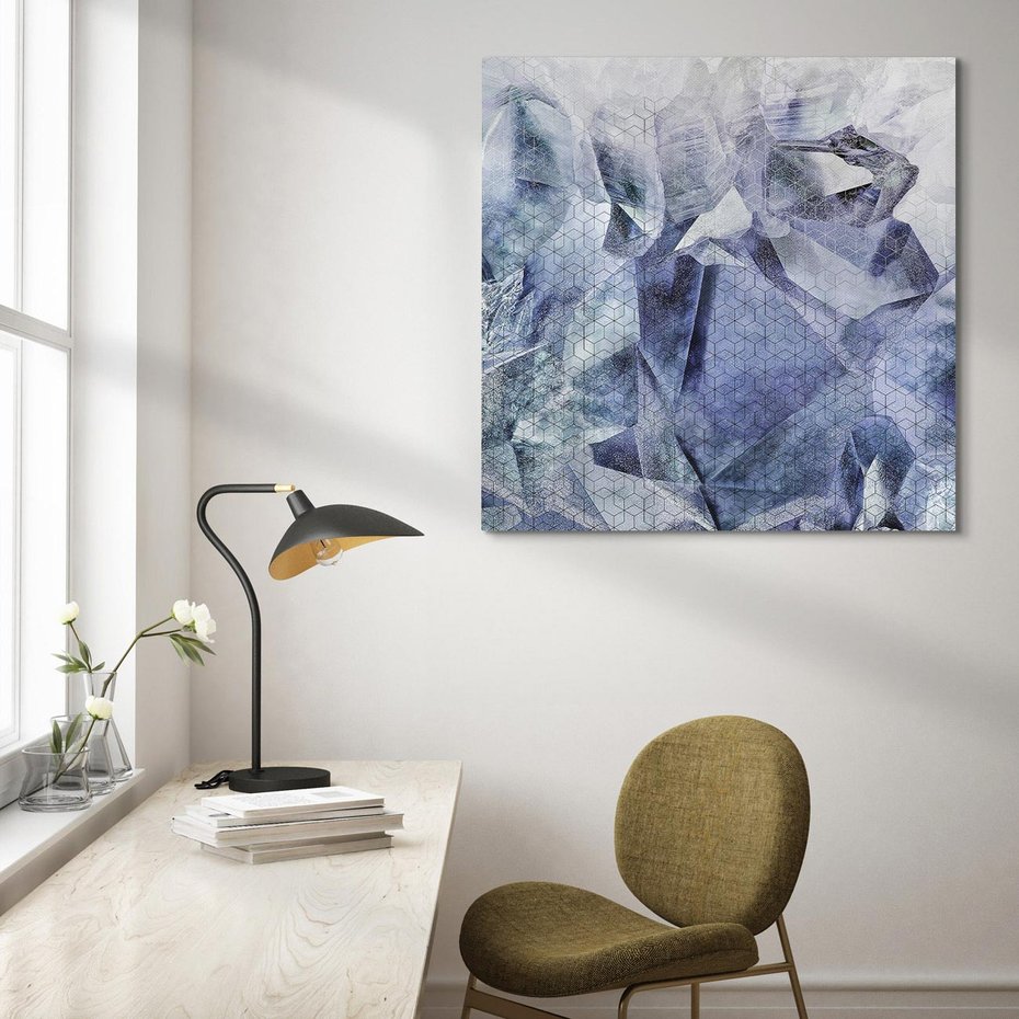 Obraz na płótnie 60x60 - Melodia mgieł i marzeń - abstrakcja w kolorze granatu, przypominająca górę lodową