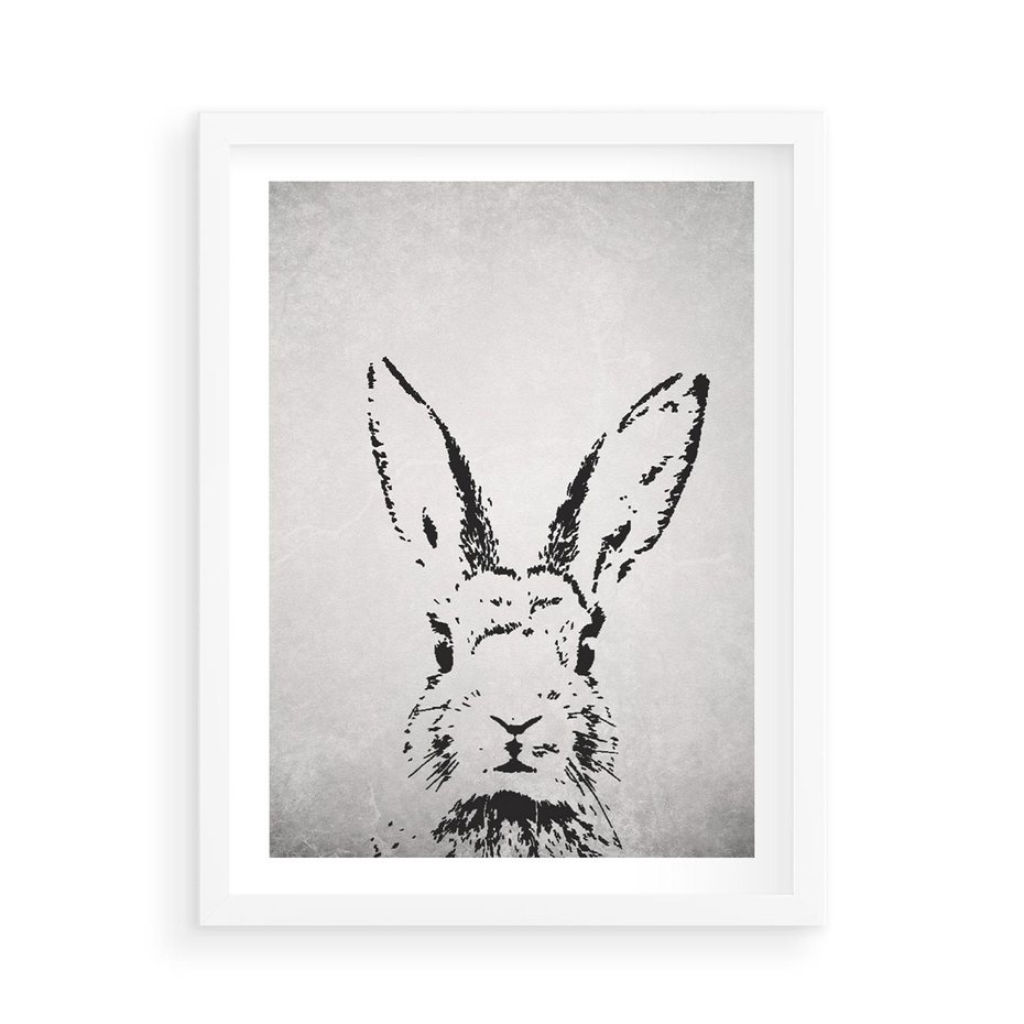 Plakat w ramie 50x70 - Szkicowany królik w grafice - szkic, królik - rama biała