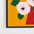 Obraz w ramie 50x50 - Harmonijne Granice - abstrakcyjne kwiaty, żółte tło - rama czarna