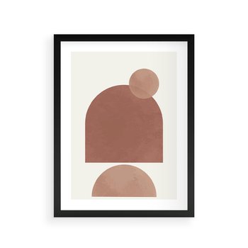 Plakat w ramie 50x70 - Rozkwitające Odbicia - abstrakcyjne geometryczne kształty, odcienie brązu i beżu - rama czarna