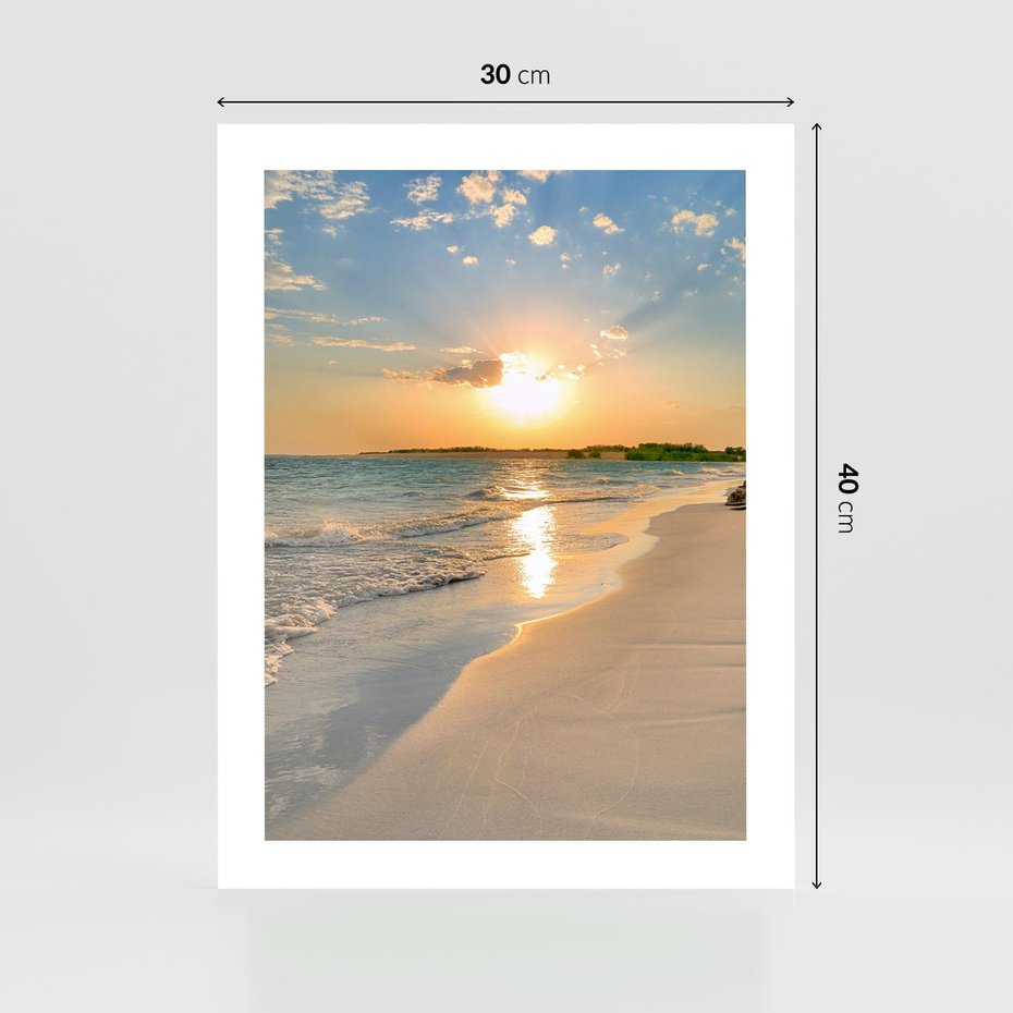 Plakat bez ramy 30x40 - Zachód słońca na plaży - plaża, zachód