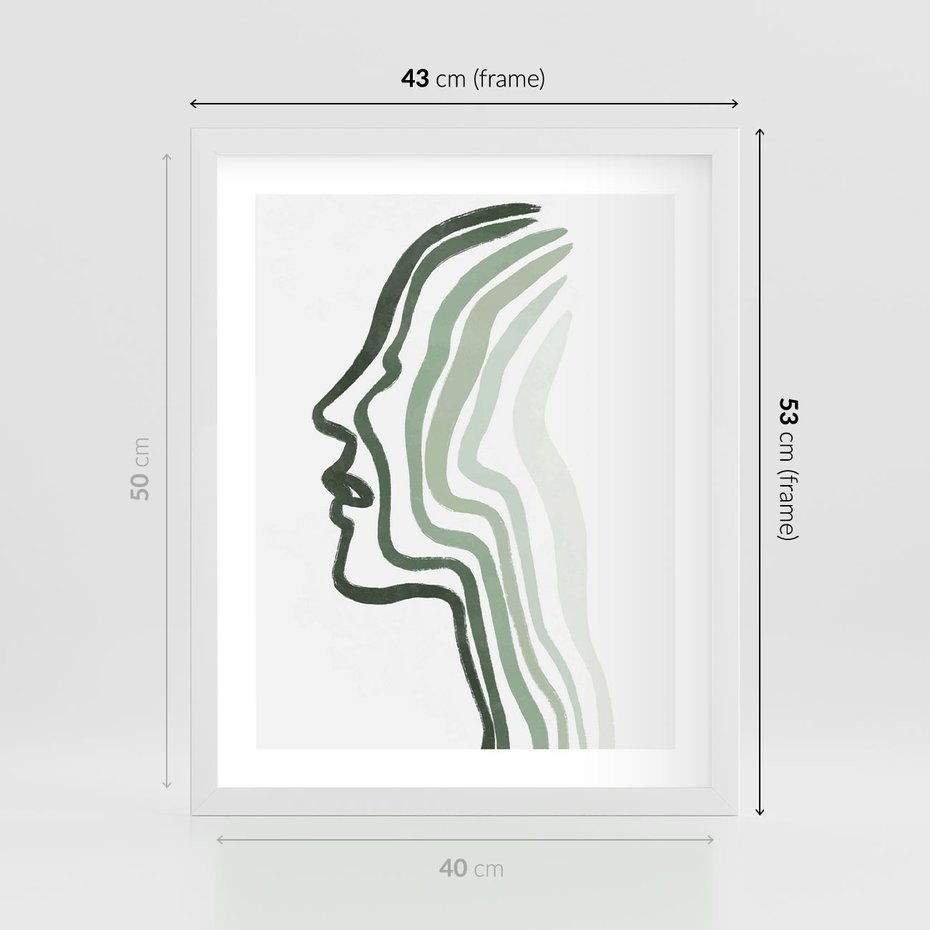 Plakat w ramie 40x50 - Zielony Profil - abstrakcja, zielony portret z profilu - rama biała