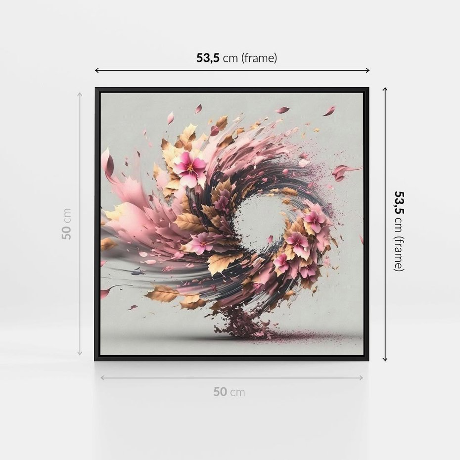Obraz w ramie 50x50 - Kwiatowy Wir - nowoczesna grafika komputerowa, wir z kwiatów - rama czarna
