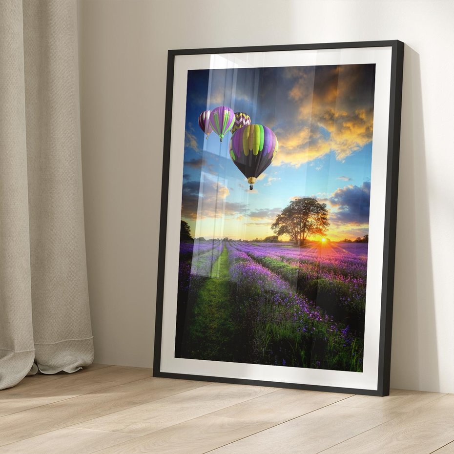 Plakat bez ramy 40x50 - Lawendowe Marzenia - lawenda, balony