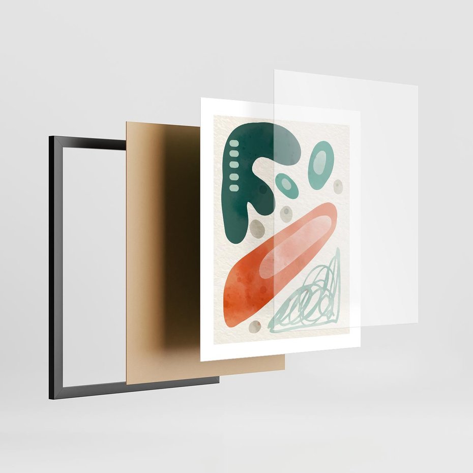 Plakat w ramie 40x50 - Podróżne Wizje - abstrakcyjne plamy, zielony - rama czarna