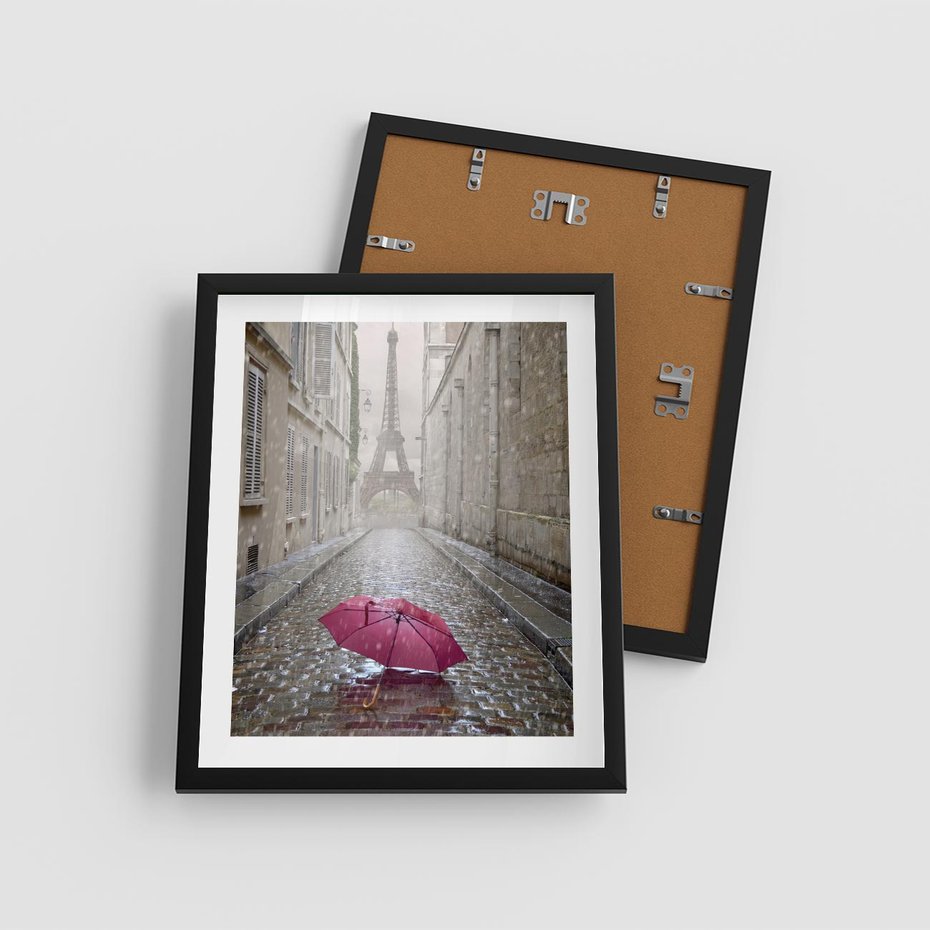 Plakat w ramie 40x50 - Francuska elegancja pod parasolem - Francja, parasol - rama czarna