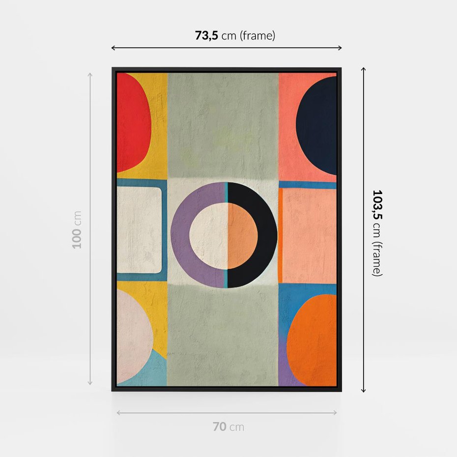 Obraz w ramie 70x100 - Taniec Kształtów Emocji - abstrakcyjne geometryczne kształty, olejny obraz - rama czarna