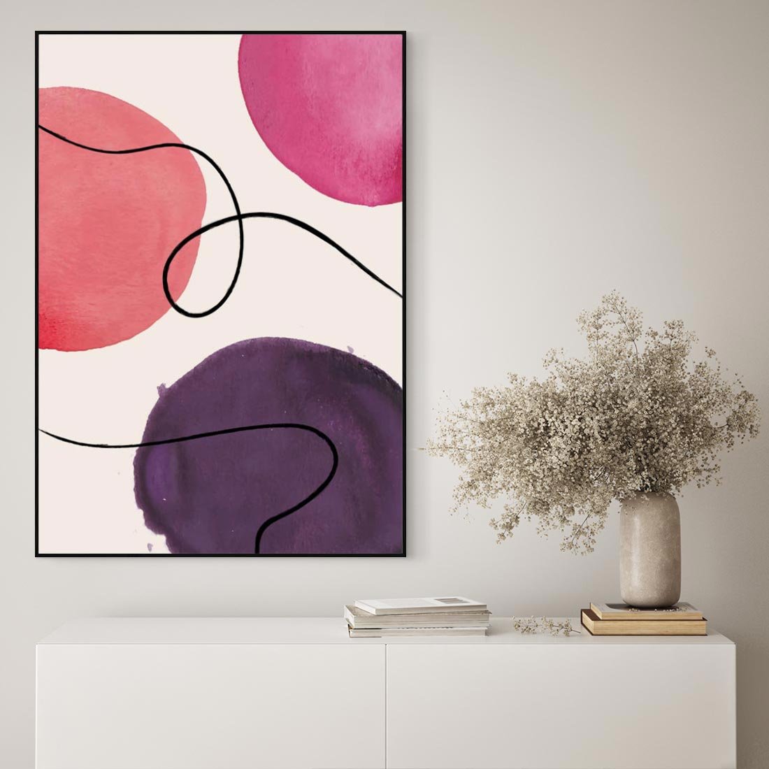 Obraz w ramie 70x100 - Migoczące Echo - abstrakcyjne akwarelowe plamy, nieregularne linie - rama czarna