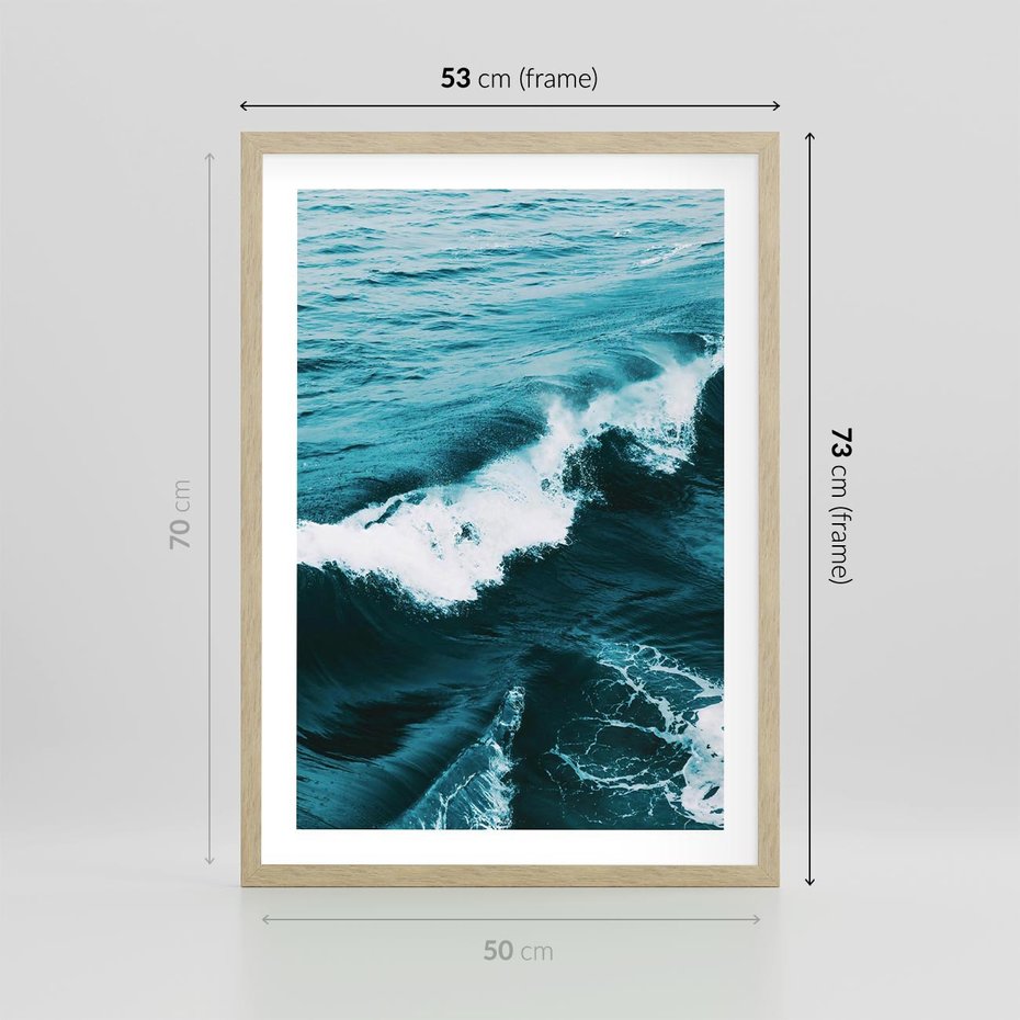 Plakat w ramie 50x70 - Wibracje Oceanu - turkusowy ocean, fale - rama drewno