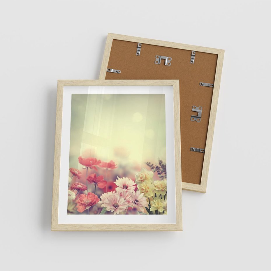 Plakat w ramie 40x50 - Delikatne kwiaty pastelowe - kwiaty, pastelowe - rama drewno