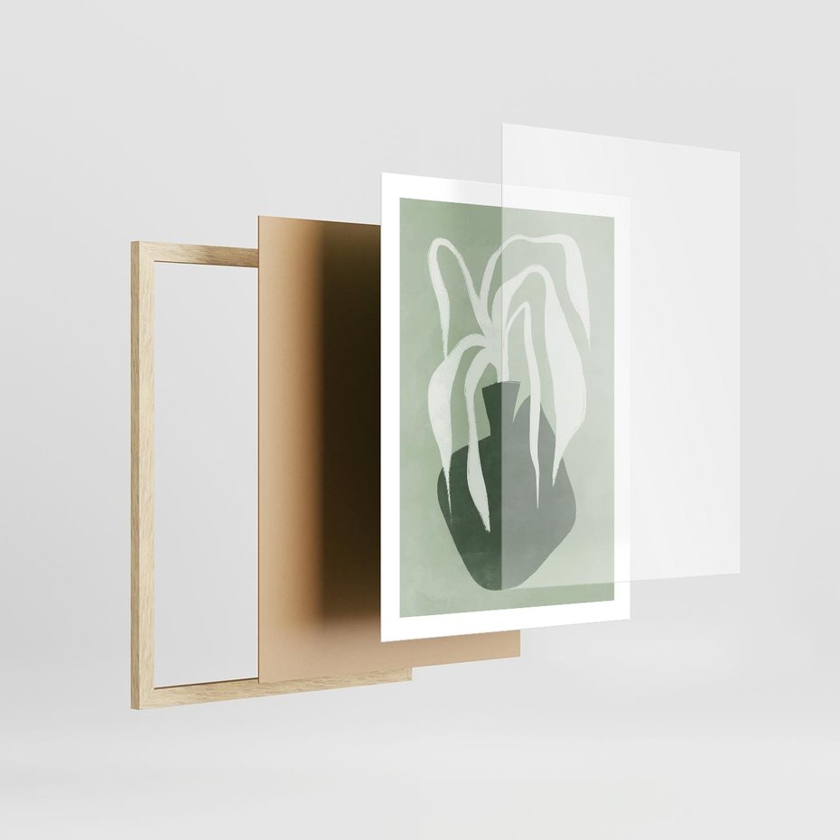 Plakat w ramie 50x70 - Zieleń Pulsującego Spokoju - zielona abstrakcja, zgaszona zieleń - rama drewno