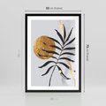 Plakat w ramie 50x70 - Grafika z Czarnym Liściem Palmy - czarny liść palmy, złóte kołó - rama czarna