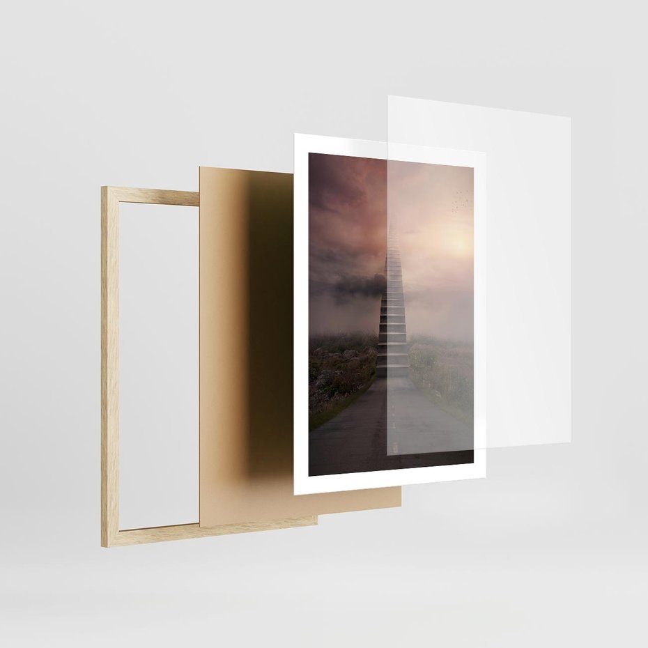 Plakat w ramie 50x70 - Wędrówka po malowniczej drodze - droga, schody - rama drewno