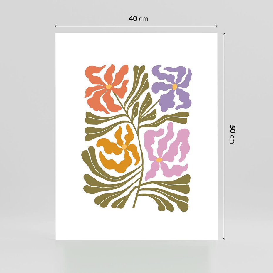 Plakat bez ramy 40x50 - Rozplątane Wizje - abstrakcyjne kolorowe kwiaty, minimlizm