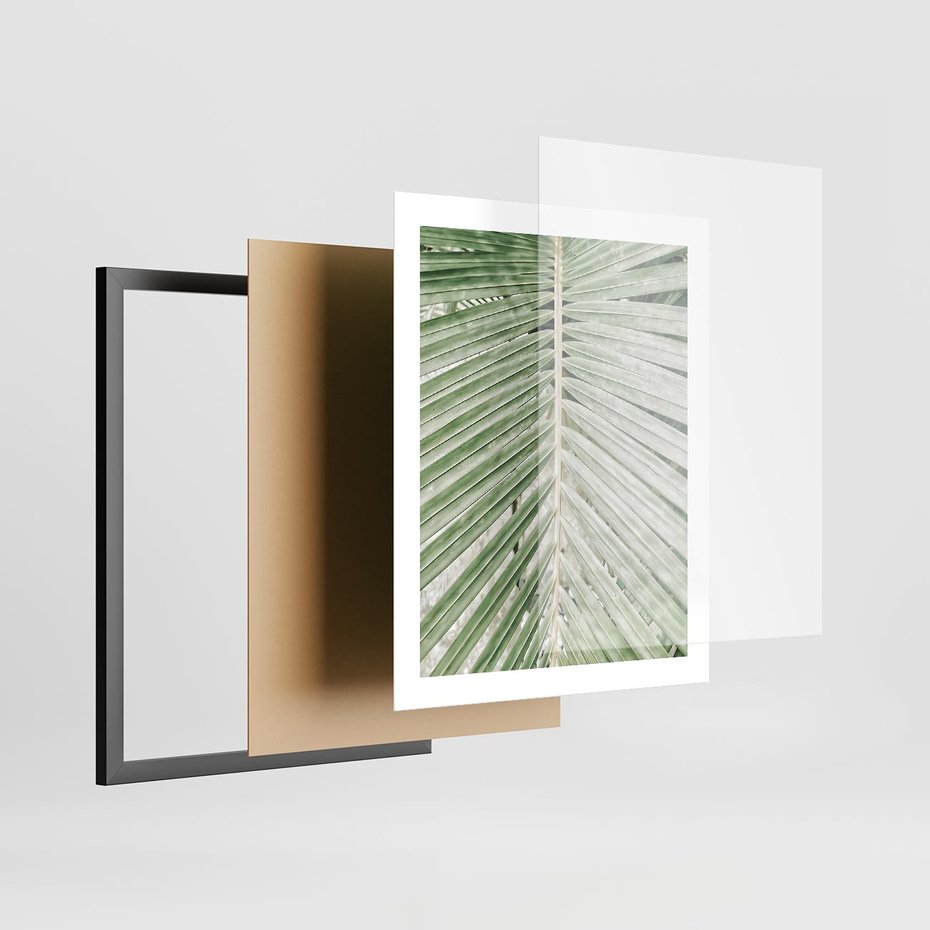Plakat w ramie 40x50 - Jasna Zieleń Palmy - liść palmy, zbliżenie - rama czarna