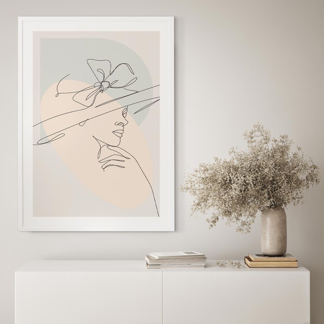 Plakat bez ramy 21x30 - Twarz Kobiety w Pastelach - minimalistyczna grafika, pastelowe tłó