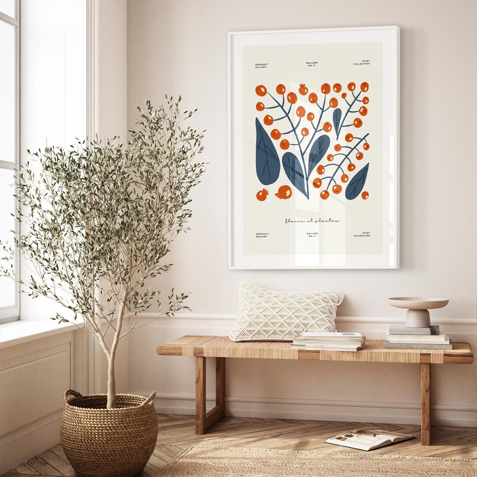 Plakat bez ramy 21x30 - Minimalistyczna Uroda Jarzębin - jarzębiny, niebieskie liście