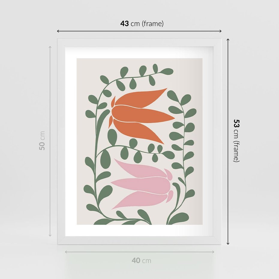 Plakat w ramie 40x50 - Rozkwitające Kontury - plakat, kwiaty - rama biała