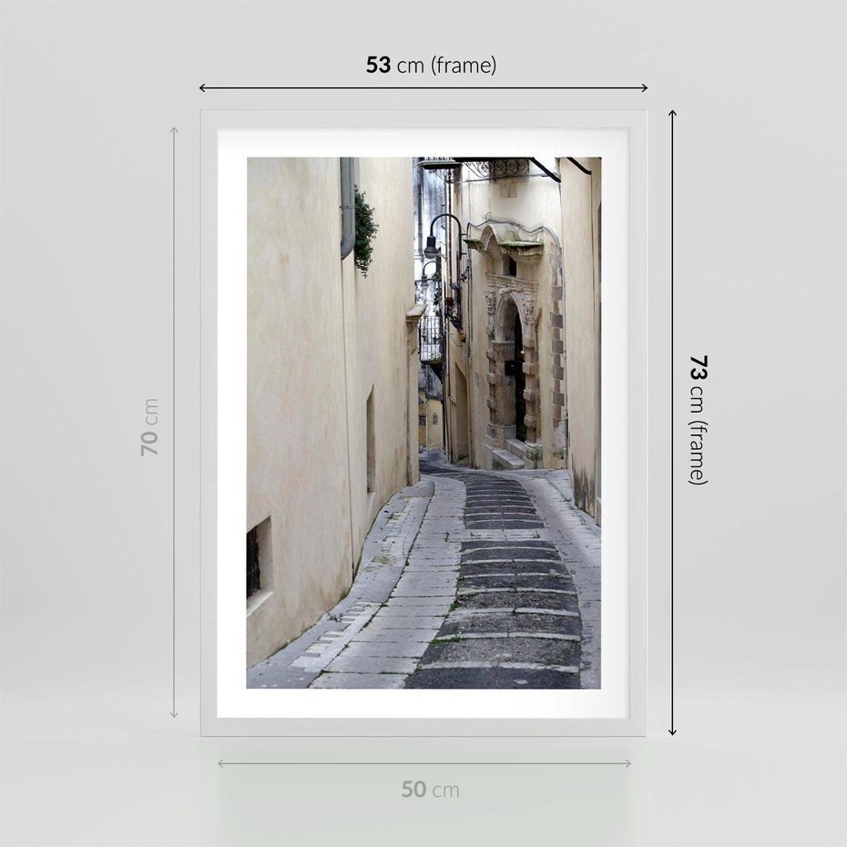 Plakat w ramie 50x70 - Uroki Włoskiej Uliczki - włoska, uliczka - rama biała