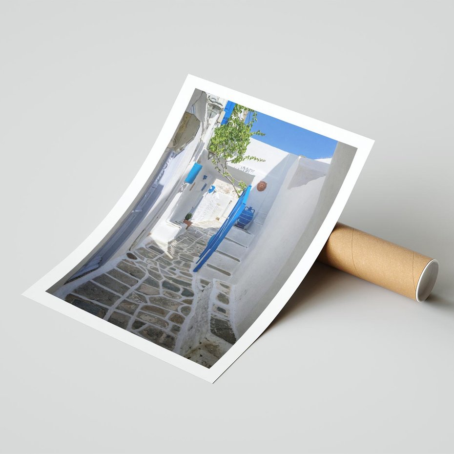 Plakat bez ramy 30x40 - Uroki Santorini: Perspektywiczna Uliczka - uliczka, perspektywa