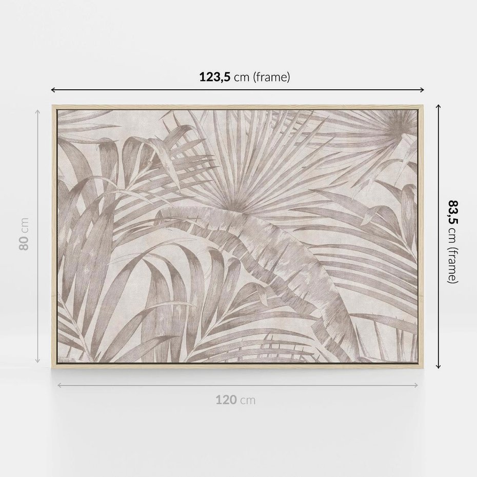 Obraz w ramie 120x80 - Odsłonięte liściowe wspomnienia - monochromatyczne, kolory sepii - rama drewno