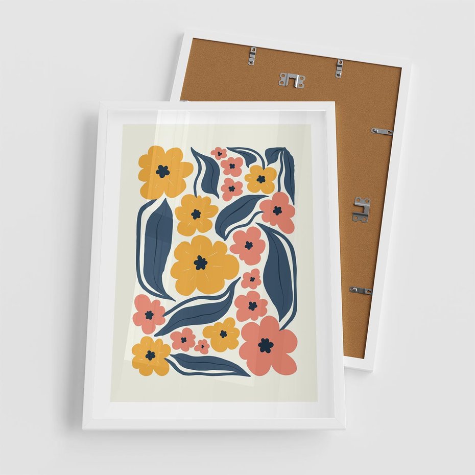 Plakat w ramie 50x70 - Pastelowe Impresje - pastelowe kwiaty, abstrakcyjna kompozycja - rama biała