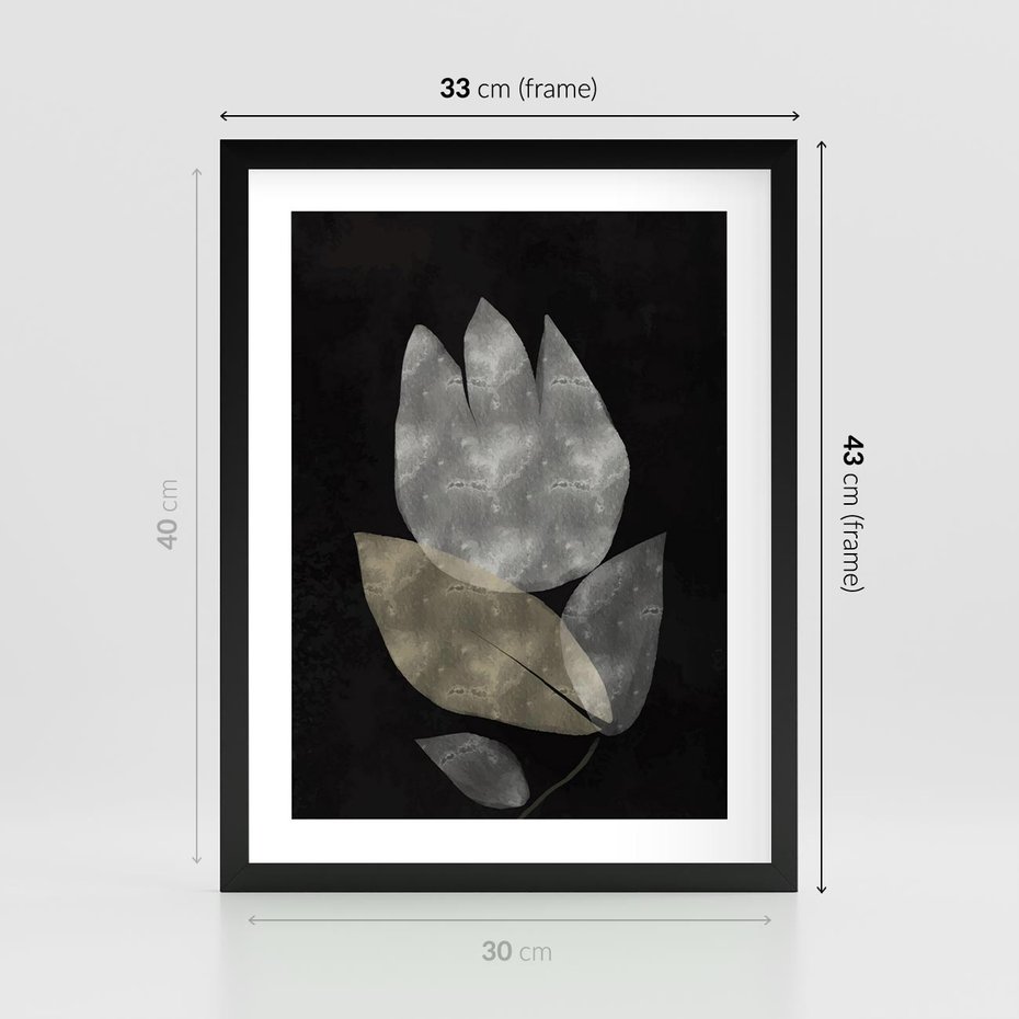Plakat w ramie 30x40 - Nocne Uniesienia - abstrakcyjny kwiat, mroczna atmosfera - rama czarna