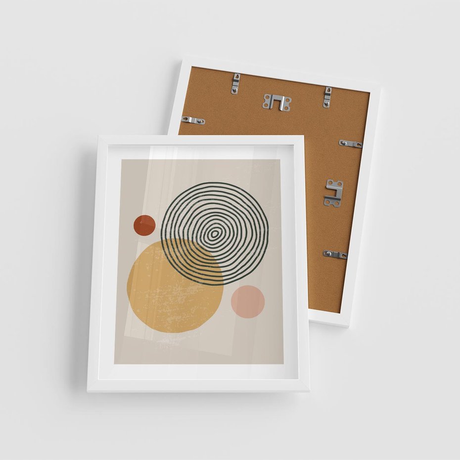 Plakat w ramie 40x50 - Boho Światło - abstrakcyjna sztuka, boho kształty - rama biała