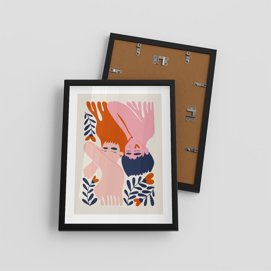 Plakat w ramie 30x40 - Miłość w Dwóch Sercach - miłość, para zakochanych - rama czarna