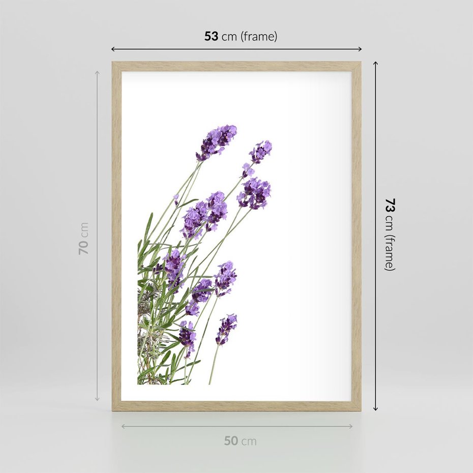 Plakat w ramie 50x70 - Delikatny Urok - lawenda, kwiaty - rama drewno