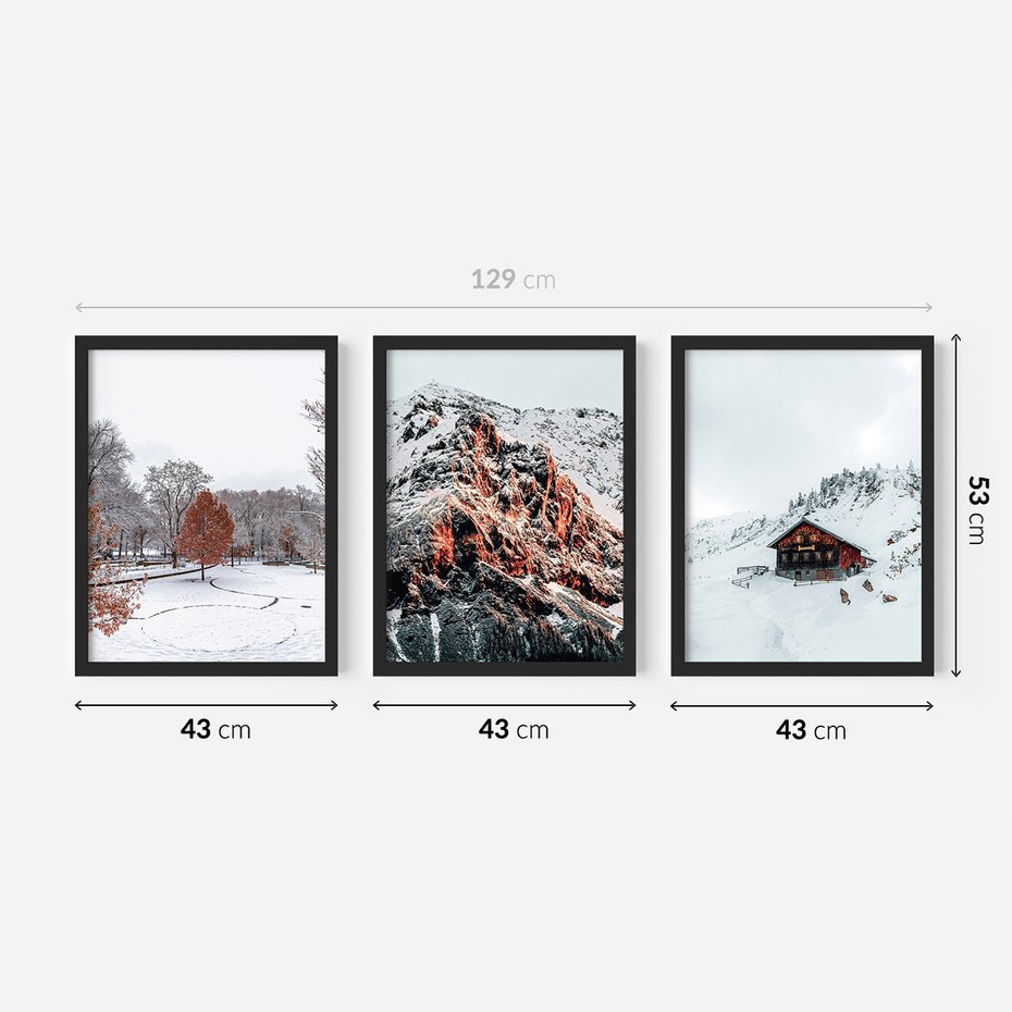 Zestaw obrazy w ramie 40x50 galeria - Górski, krajobraz, zima, śnieg - rama czarna