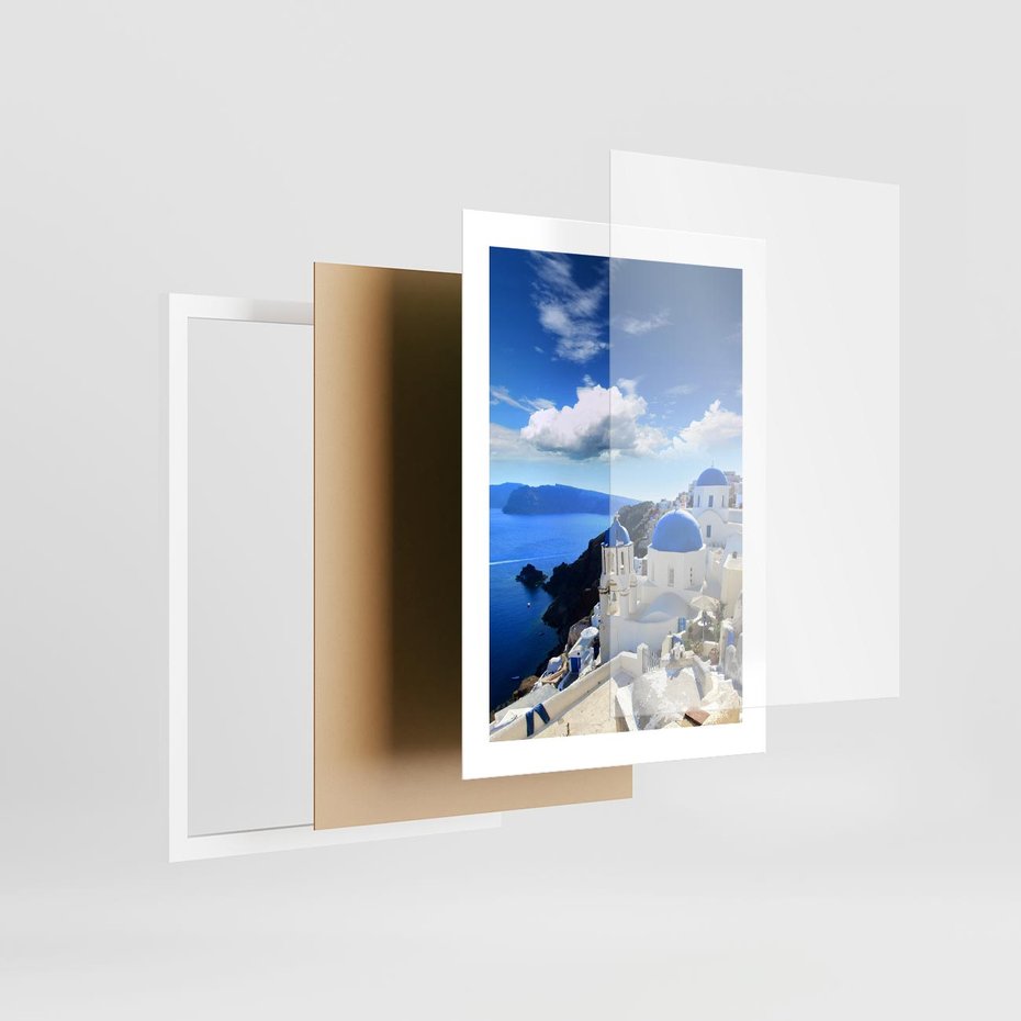 Plakat w ramie 30x40 - Magiczne Widoki - Santorini, perspektywa - rama biała