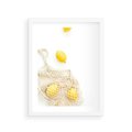 Plakat w ramie 30x40 - Cytrynowa Siatka - cytryny, materiałowa siatka - rama biała