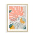 Plakat w ramie 50x70 - Sztuka Natury: Liście Monstery w Pastelach - nowoczesna grafika, pastelowe liście monstery - rama drewno