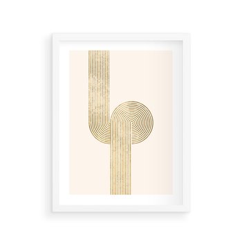 Plakat w ramie 30x40 - Podróżne Kształty - geometryczne linie w złotym kolorze, minimalizm - rama biała