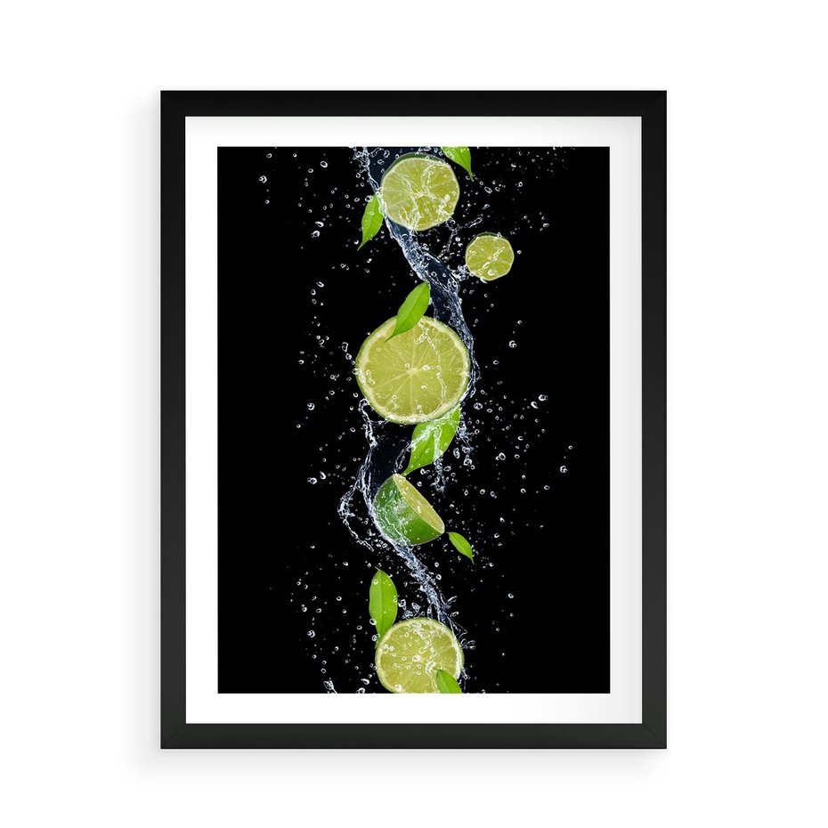 Plakat w ramie 50x70 - Świeżość Cytrusów - limonki, cytryny - rama czarna