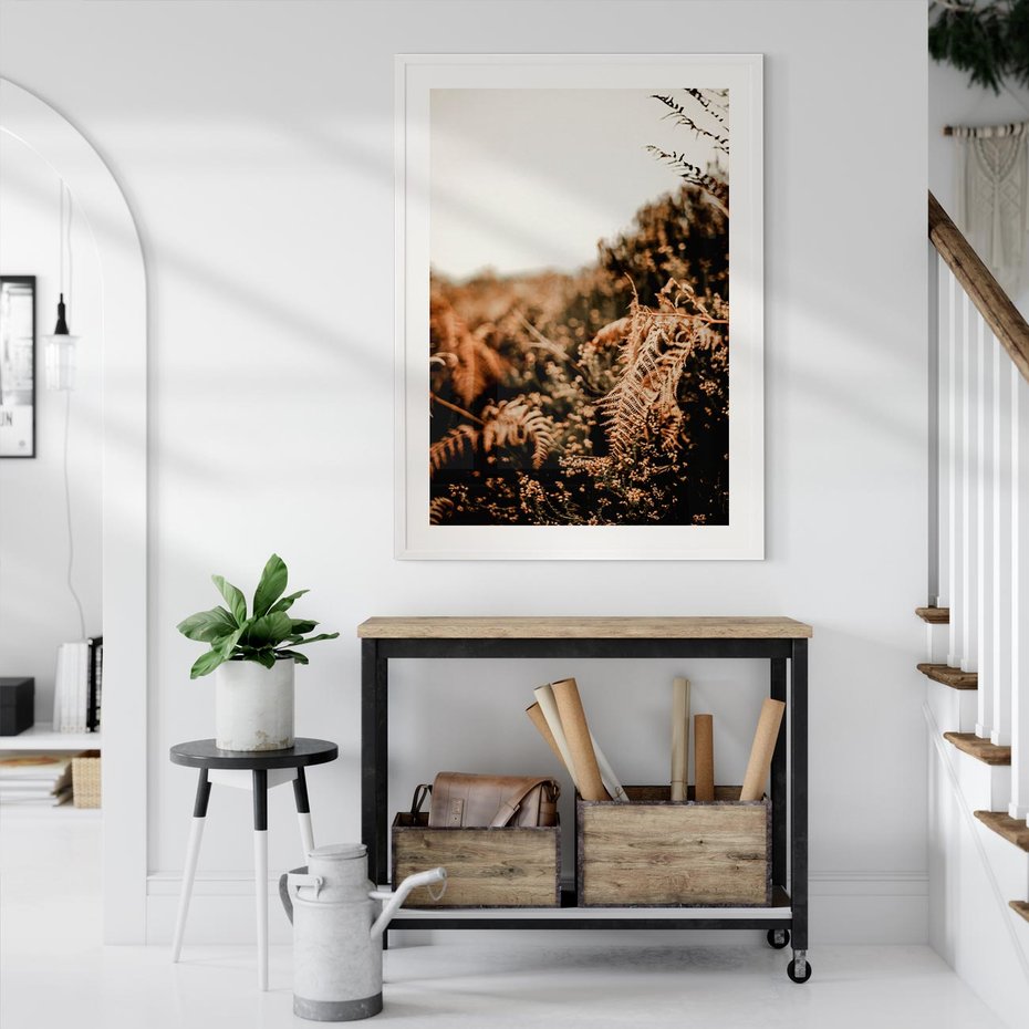 Plakat bez ramy 50x70 - Jesienna Harmonia - suche paprocie, jesienny krajobraz