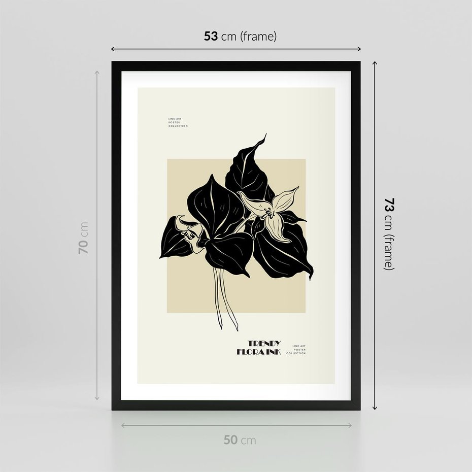 Plakat w ramie 50x70 - Ekspresja w szkicowanych kształtach - kwiaty, typografia - rama czarna