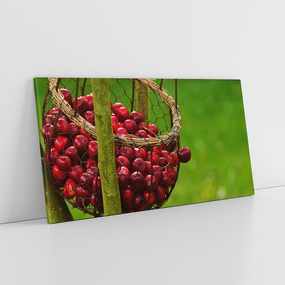 Obraz na płótnie 120x60 - Czereśnie w Koszyku Owocowy Skarb - czereśnie, koszyk