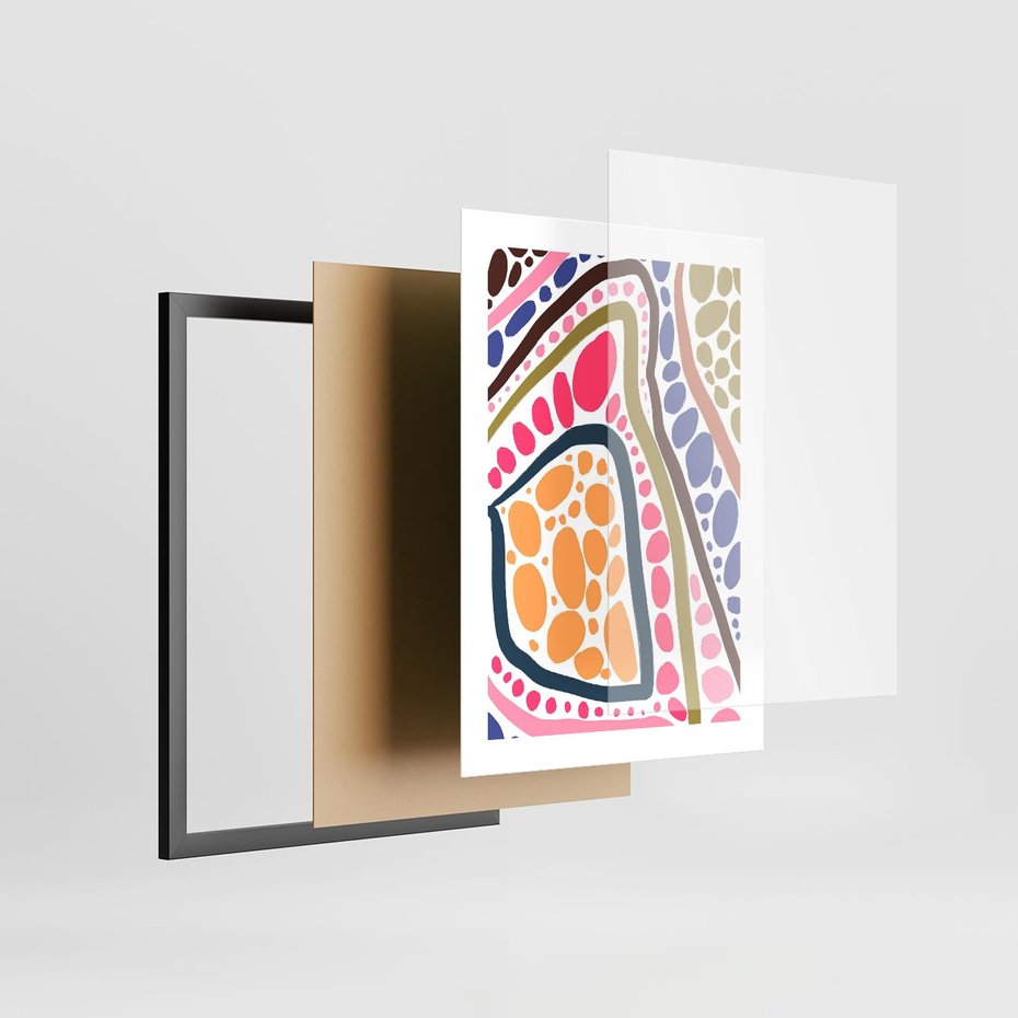 Plakat w ramie 30x40 - Migocące Tęczowe Widzenia - kolorowe wzory, tęczowe żywe kolory - rama czarna