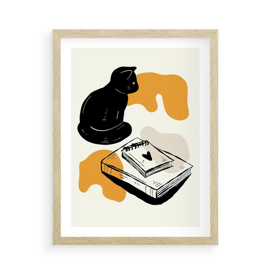 Plakat w ramie 50x70 - Nowoczesny Kot - grafika, kot - rama drewno