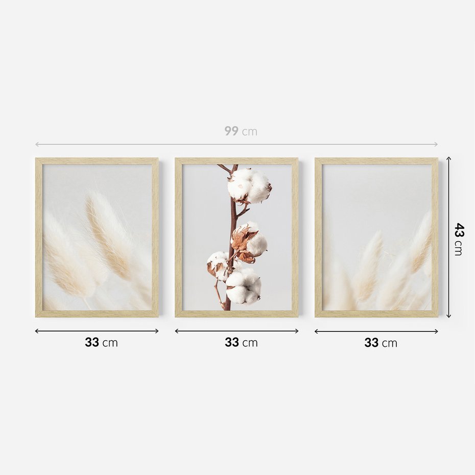 Zestaw obrazy w ramie 30x40 galeria - Suche, trawy, boho, pampas - rama drewno