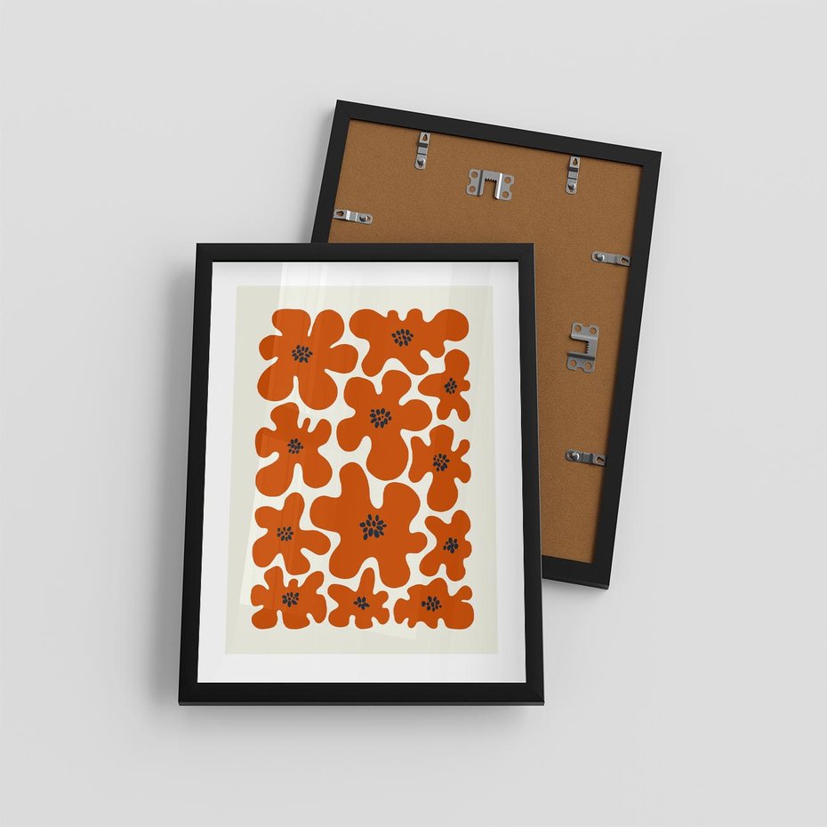 Plakat w ramie 30x40 - Wibracje Przestrzeni - abstrakcyjne czerwone kwiaty, kompozycja - rama czarna