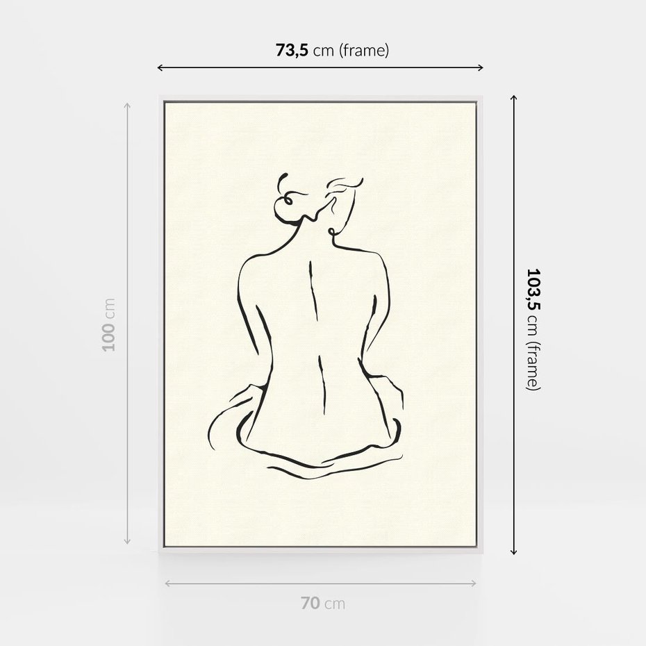 Obraz w ramie 70x100 - Migotliwa Symfonia - kobieta akt, minimalizm - rama biała